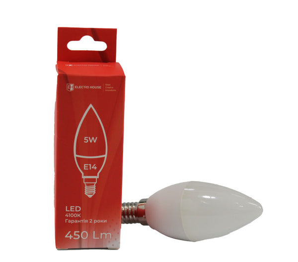 LED лампа С37   5Вт  E14   4100К 450 Лм  165-265 В