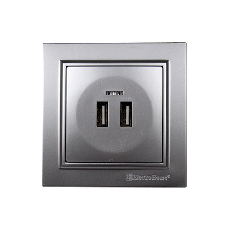 Розетка USB (2 порти) 2A Enzo  срібний камінь