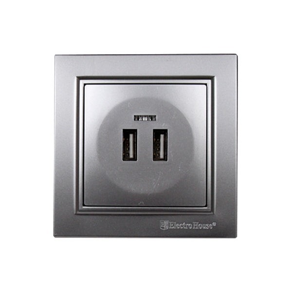 Розетка USB (2 порти) 2A Enzo  срібний камінь
