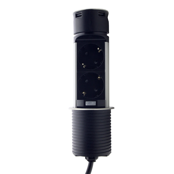 Меблева розетка вертикальна 2х16А 2хUSB 2.4А сріблястий металік