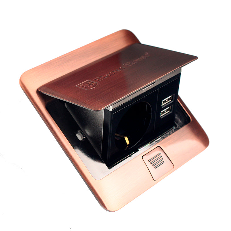 Розетка для підлоги з заземленням врізна 16А + 2USB 2.1А IP44  антична мідь