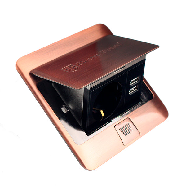 Розетка для підлоги з заземленням врізна 16А + 2USB 2.1А IP44  антична мідь