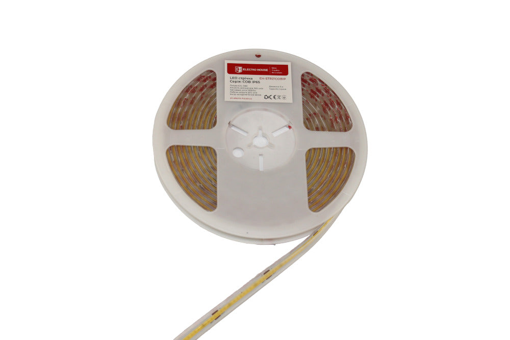LED стрічка 10Вт 24В  COB  320 діодів холодний білий 6500К IP65  серія COB гарантія 3 роки