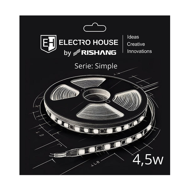LED стрічка 45Вт 12В SMD2835 60 діодів 540 Лм  холодний білий 6500К серія Simple Electro House by Rishang