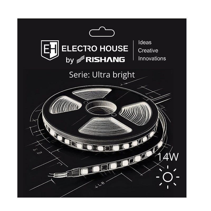 LED стрічка 14Вт 24В SMD2835 180 діодів 1400 Лм теплий білий 3000K серія Ultra Bright Electro House by Rishang