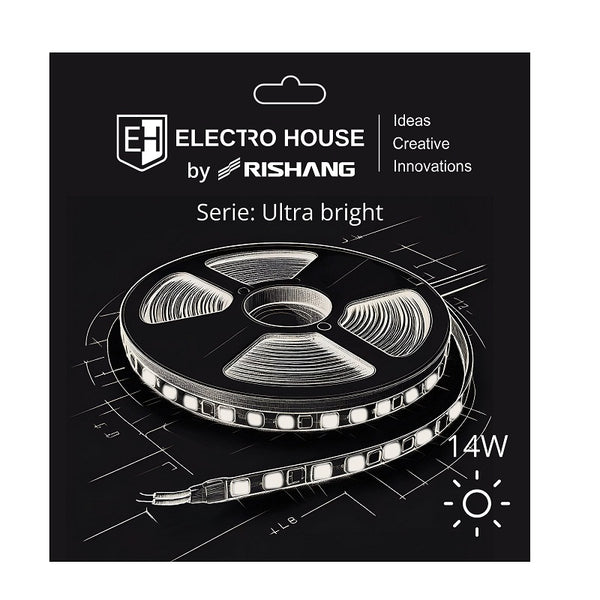 LED стрічка 14Вт 24В SMD2835 180 діодів 1400 Лм теплий білий 3000K серія Ultra Bright Electro House by Rishang