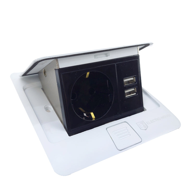 Розетка для підлоги з заземленням врізна 16А + 2USB 2.1А IP44  білий