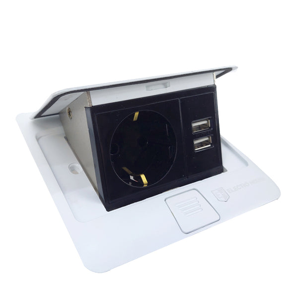 Розетка для підлоги з заземленням врізна 16А + 2USB 2.1А IP44  білий